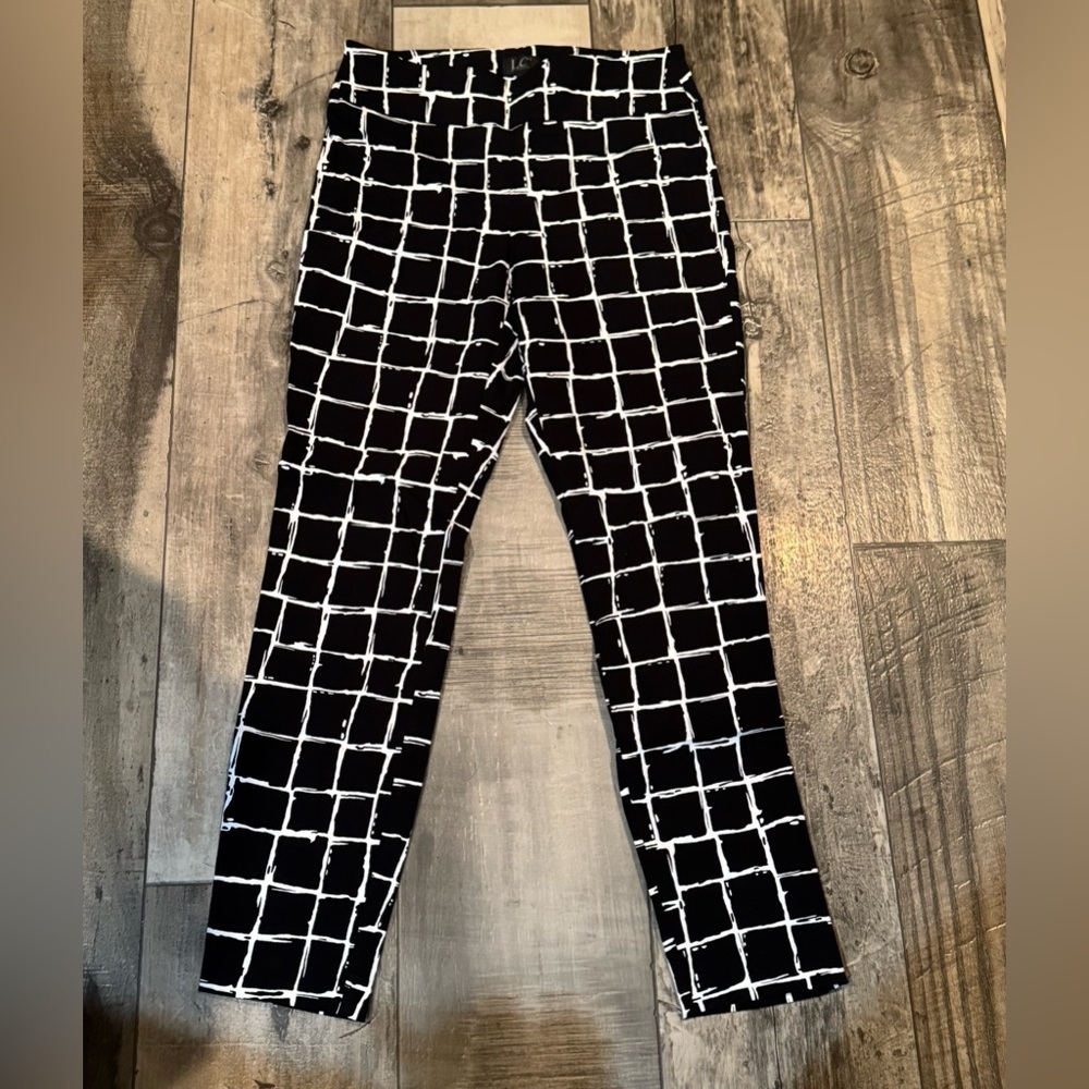lc by laura cruse black white plaid pants stretch size 10 EUC